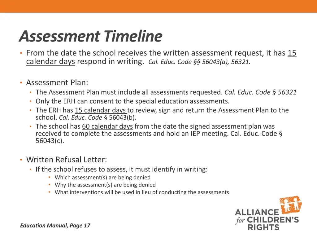 assessment timeline