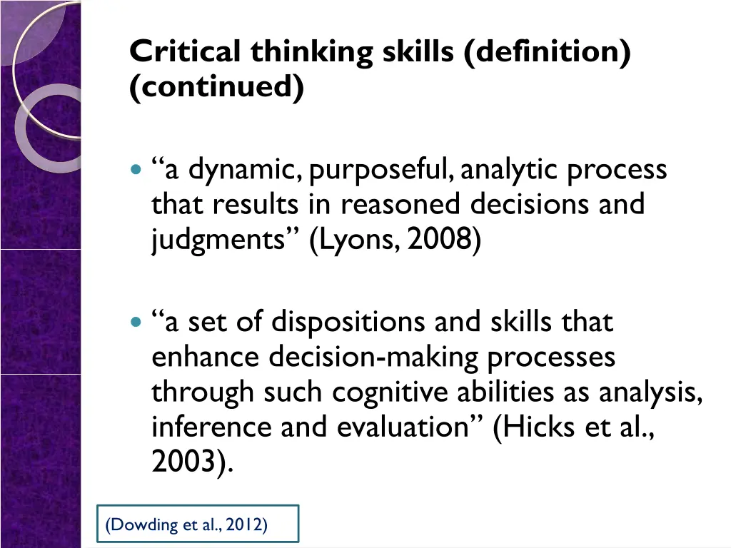 critical thinking skills definition continued