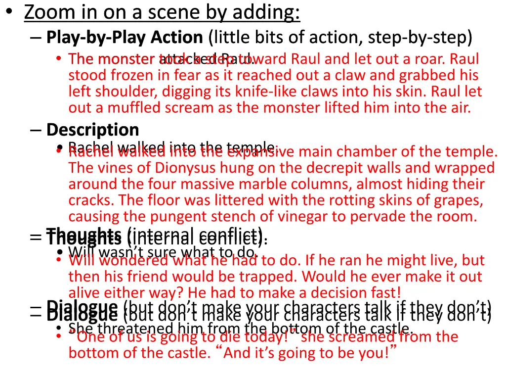 zoom in on a scene by adding play by play action