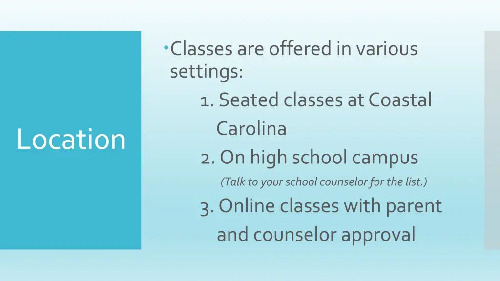 classes are offered in various settings 1 seated