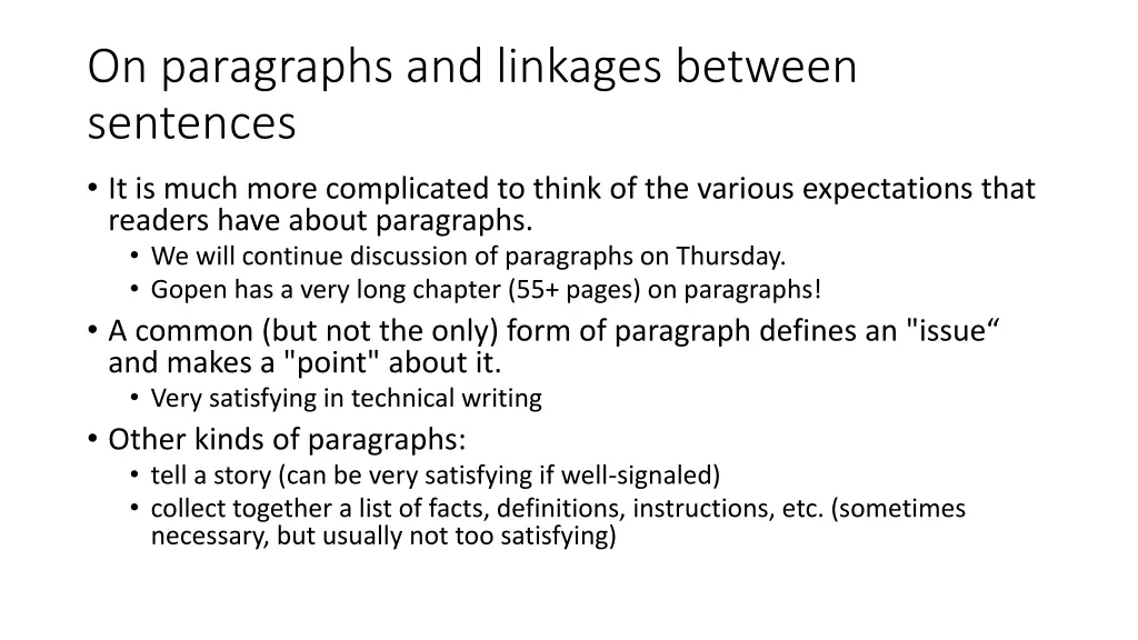 on paragraphs and linkages between sentences