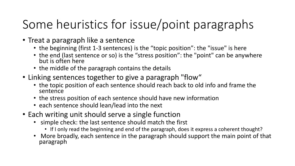 some heuristics for issue point paragraphs treat
