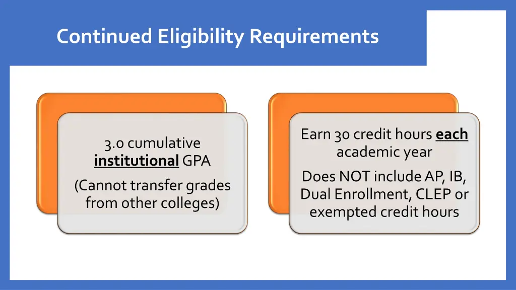 continued eligibility requirements