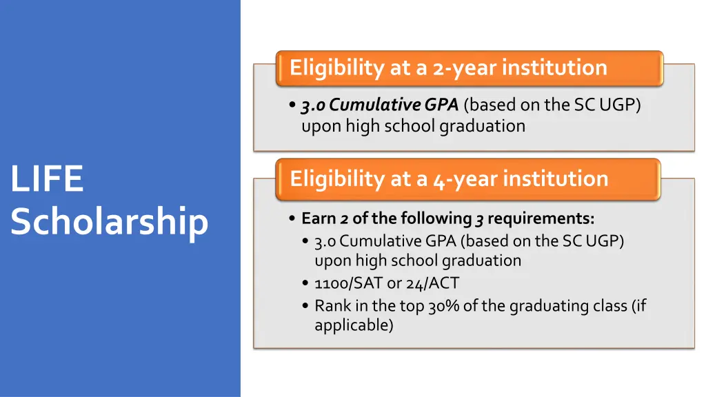 eligibility at a 2 year institution