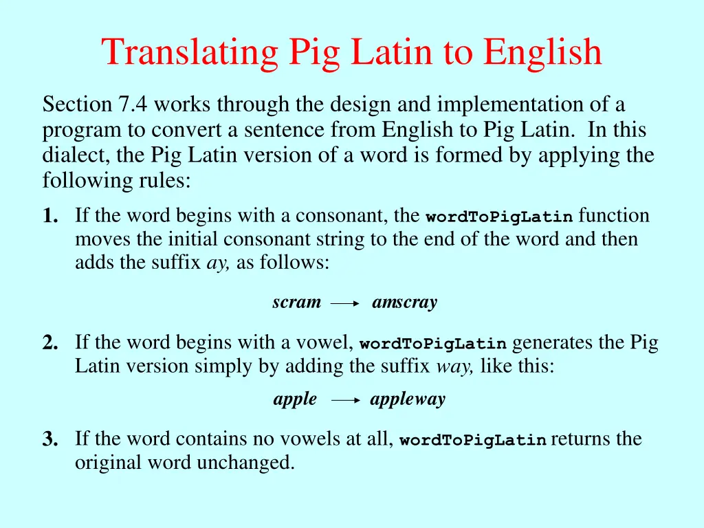 translating pig latin to english