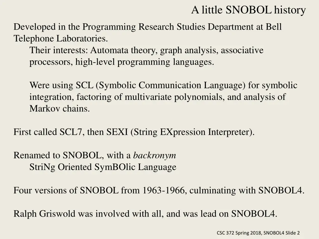 a little snobol history