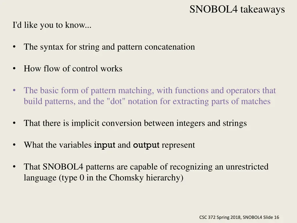snobol4 takeaways