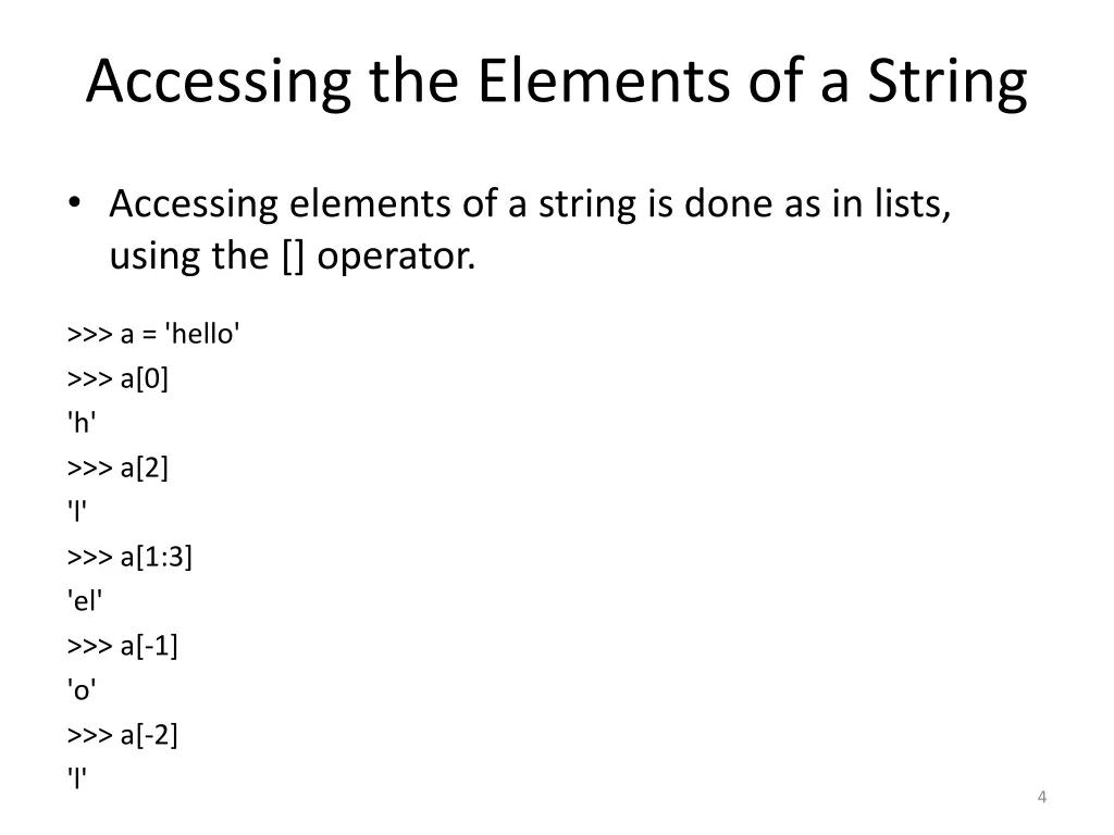 accessing the elements of a string