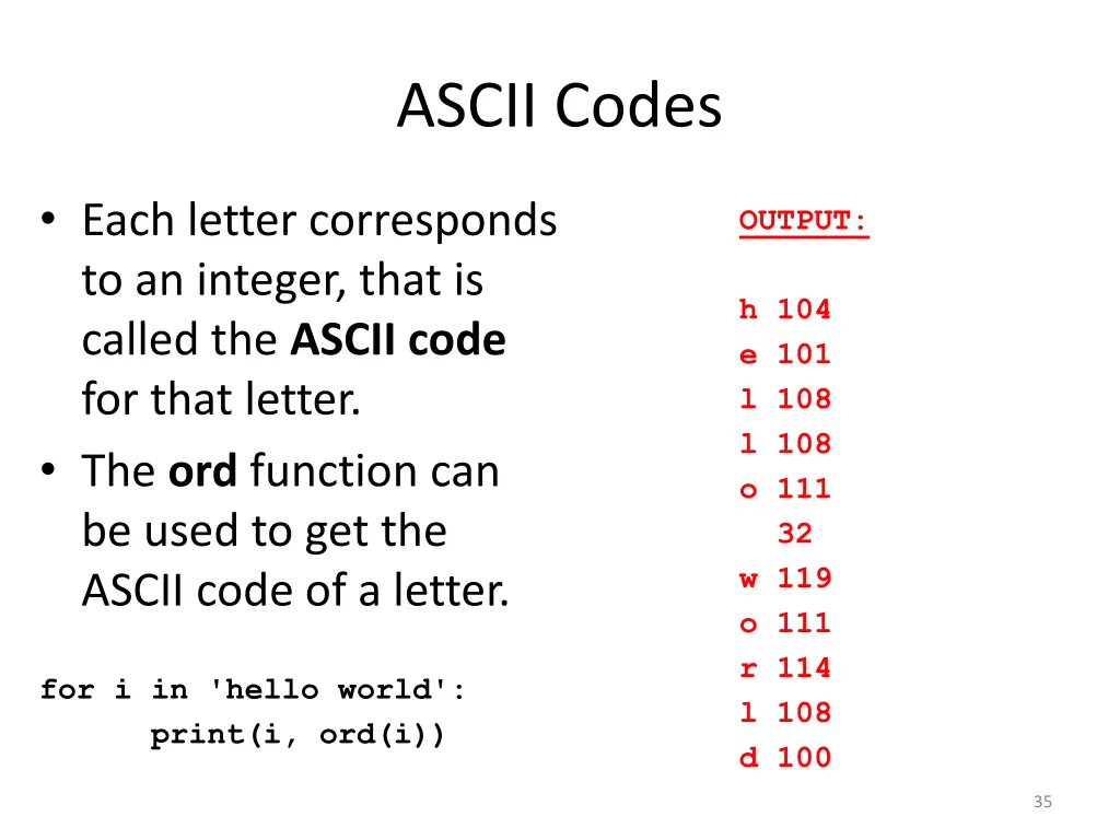 ascii codes 1