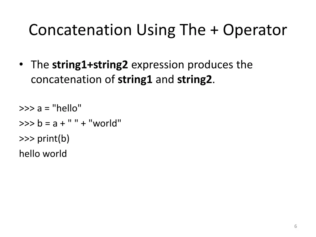 concatenation using the operator