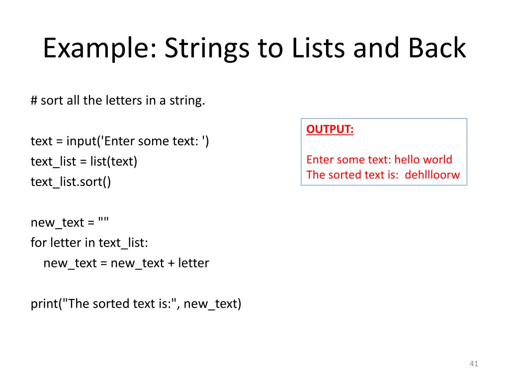 example strings to lists and back