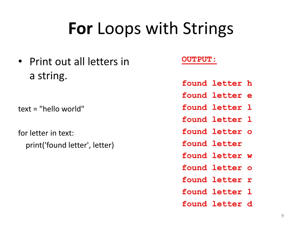 for loops with strings