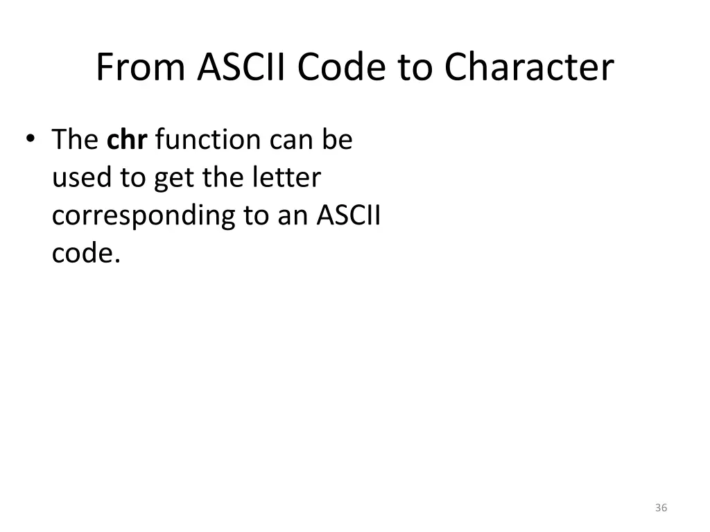 from ascii code to character