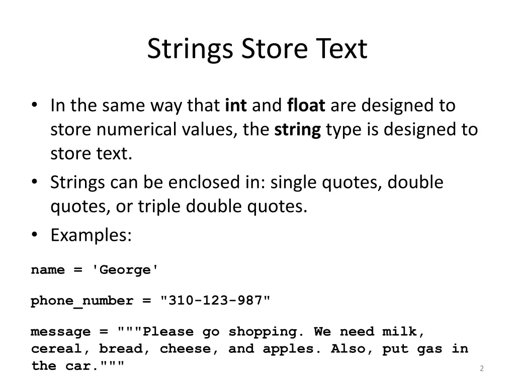 strings store text