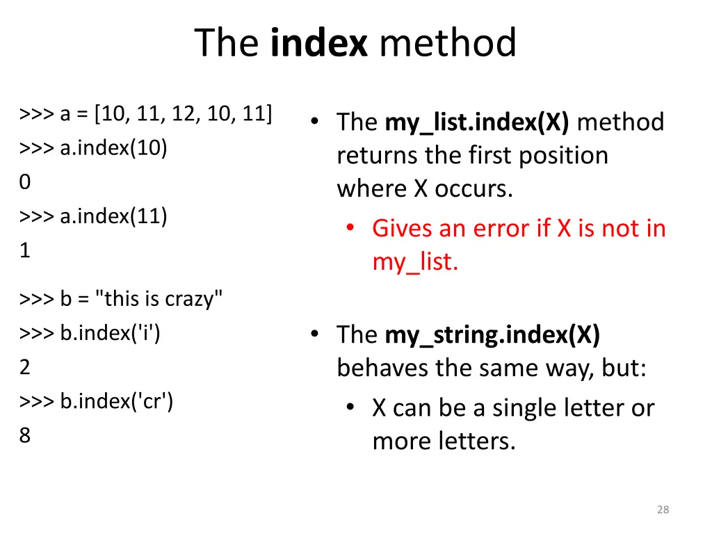 the index method