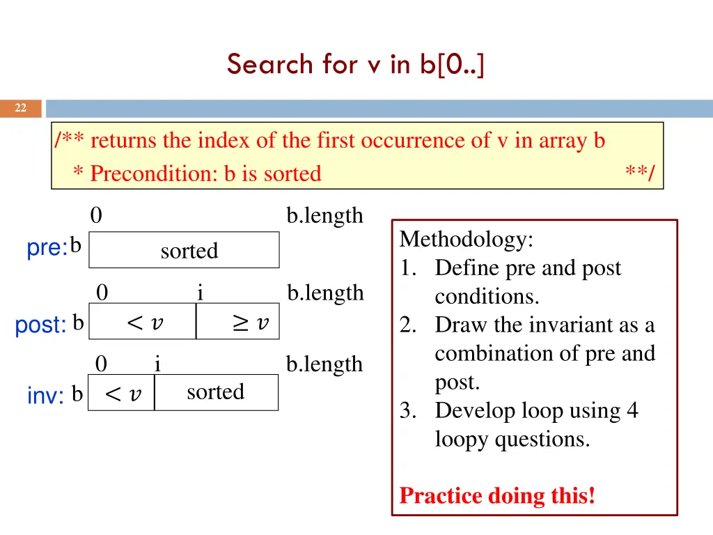 search for v in b 0 1