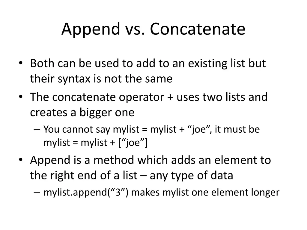 append vs concatenate