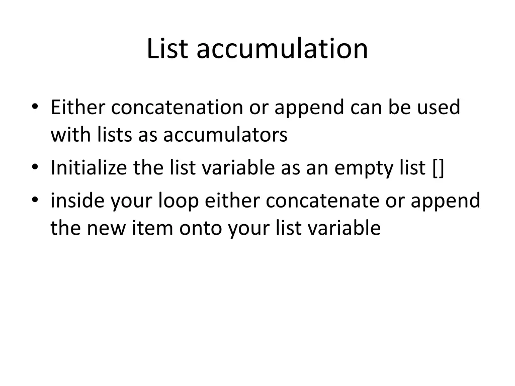 list accumulation