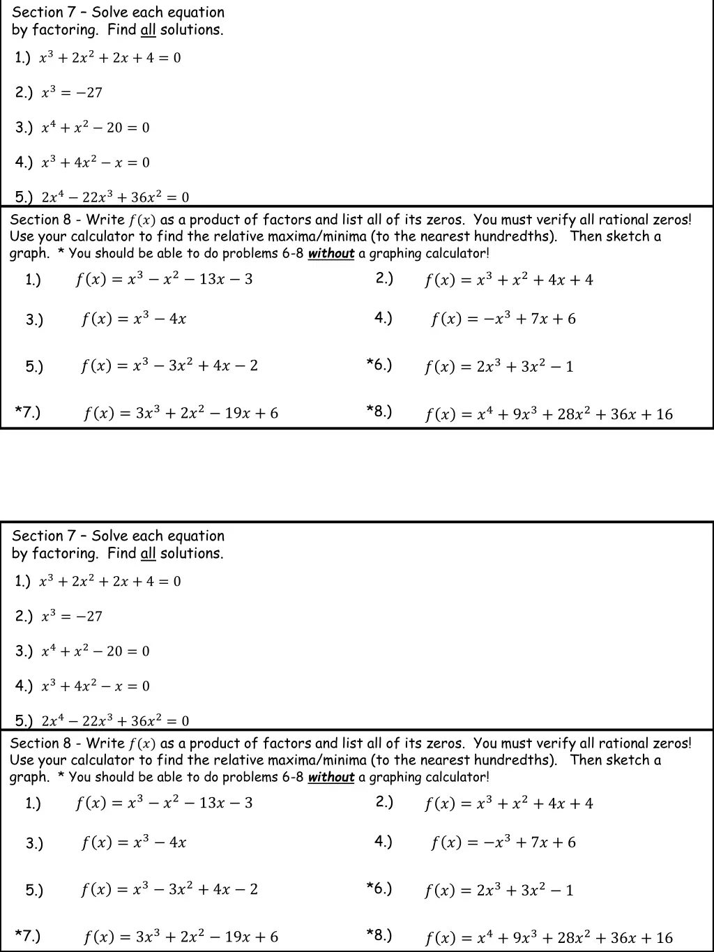 section 7 solve each equation by factoring find