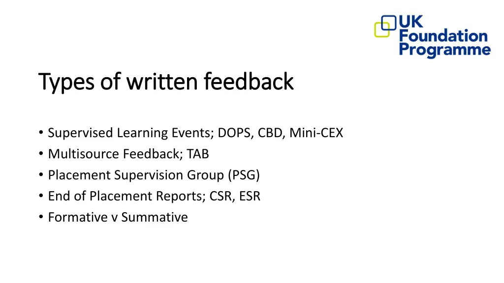 types of written feedback types of written