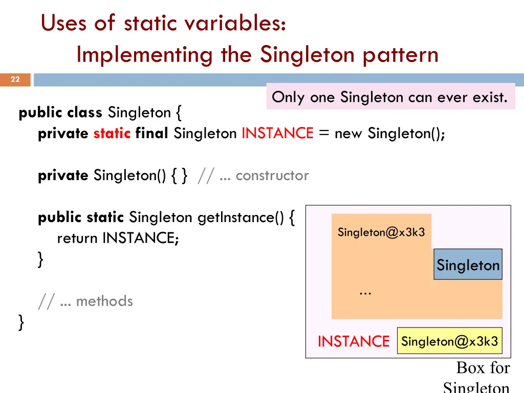 uses of static variables implementing