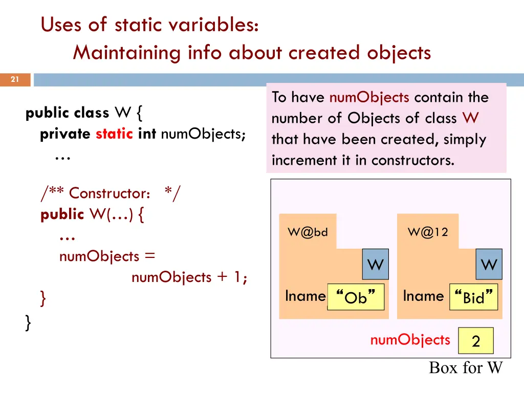 uses of static variables maintaining info about