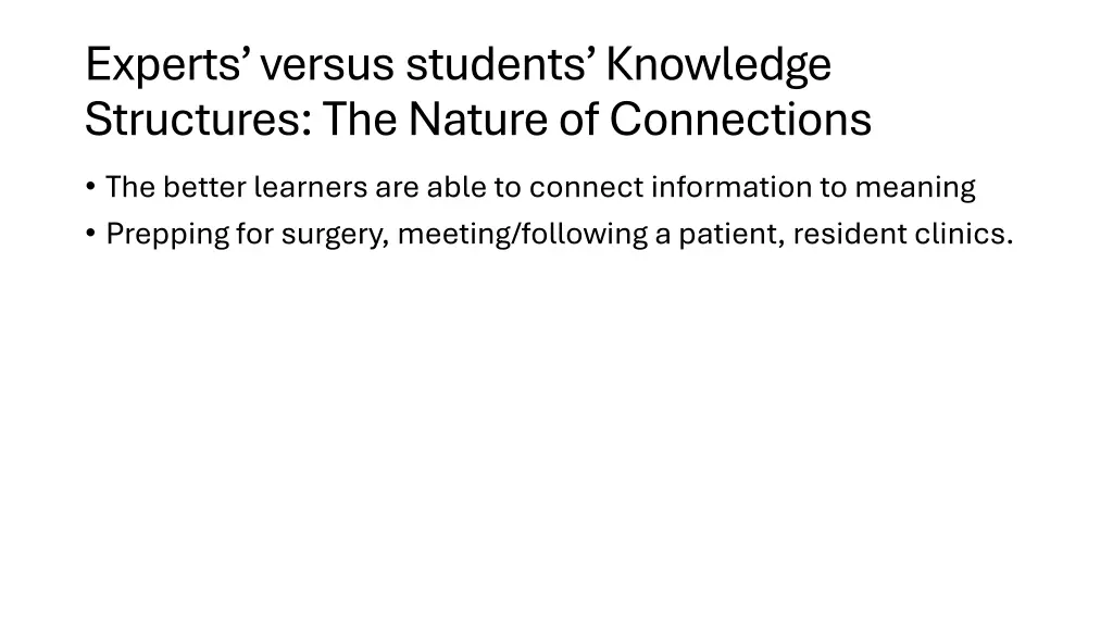 experts versus students knowledge structures