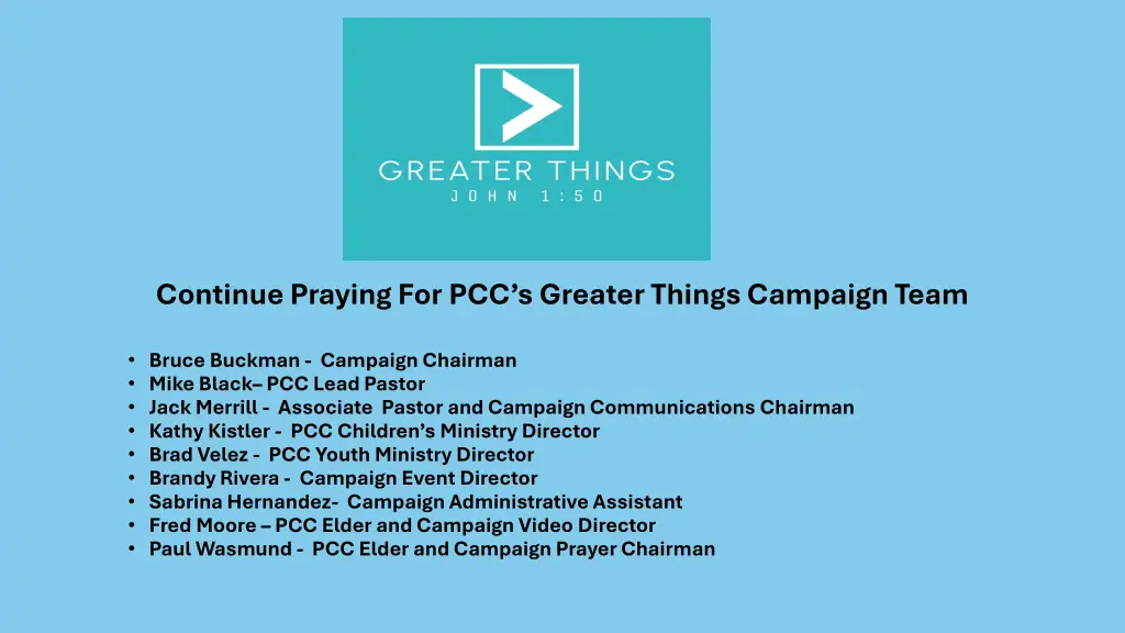 continue praying for pcc s greater things