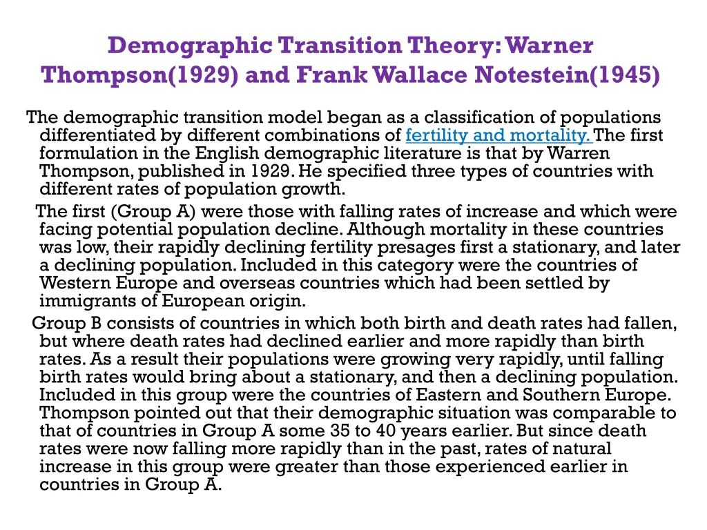 demographic transition theory warner thompson
