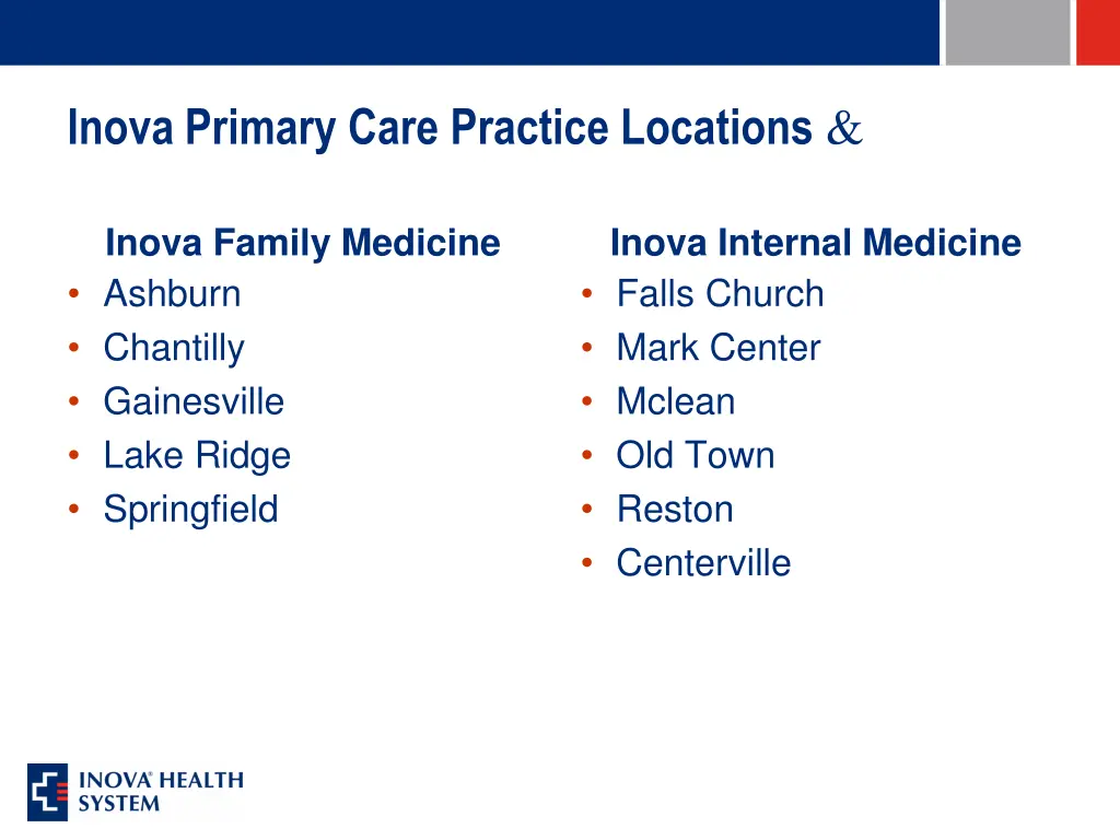 inova primary care practice locations