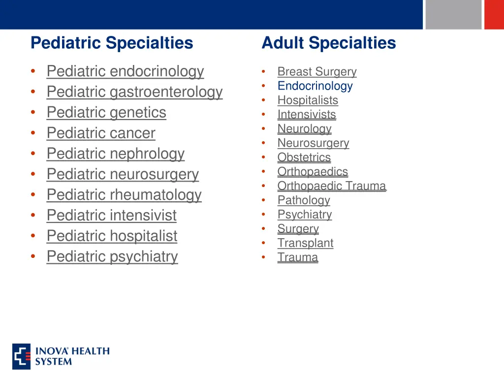 pediatric specialties