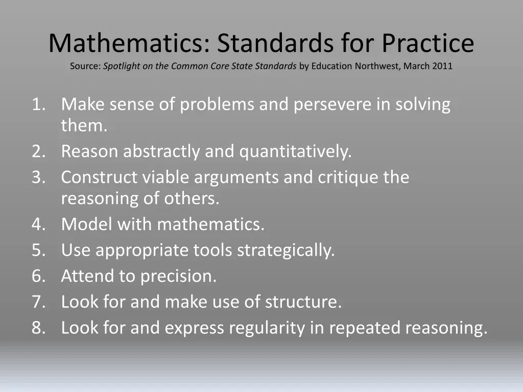 mathematics standards for practice source