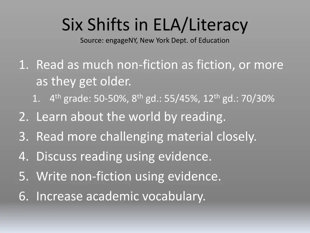 six shifts in ela literacy source engageny