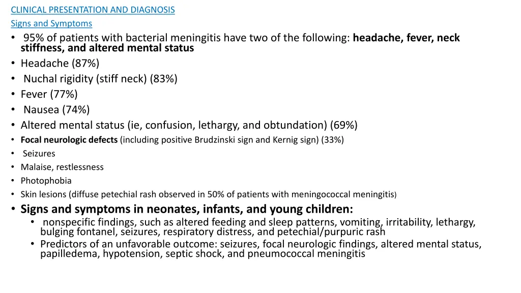clinical presentation and diagnosis signs
