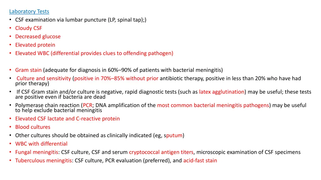 laboratory tests csf examination via lumbar