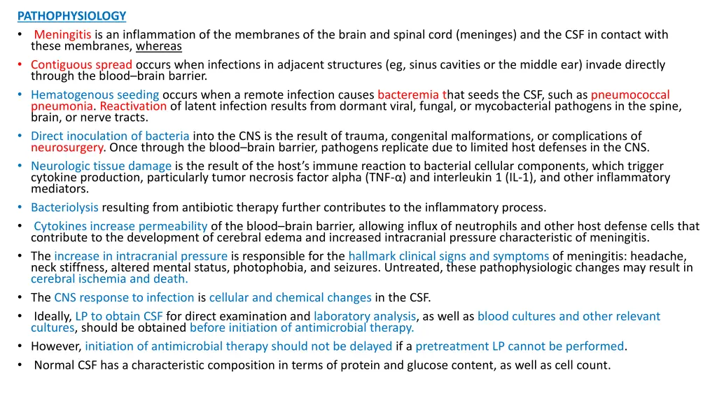 pathophysiology meningitis is an inflammation