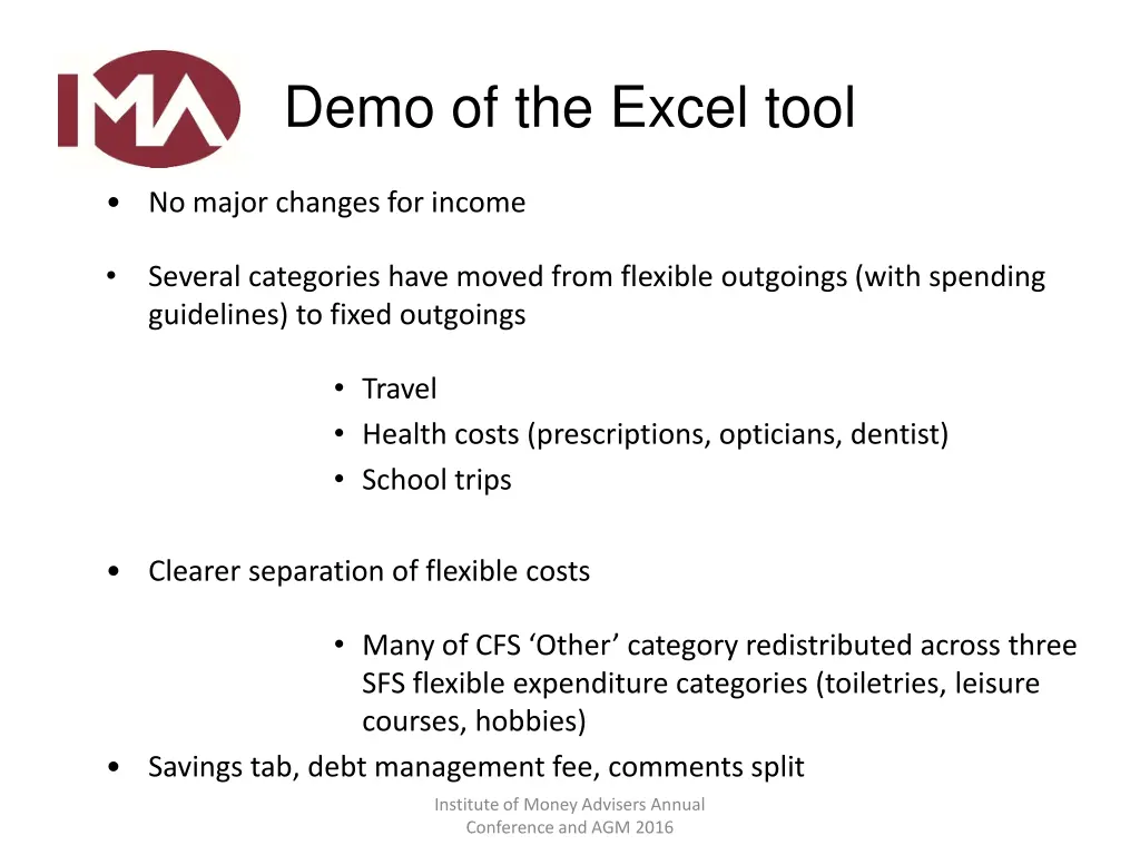 demo of the excel tool