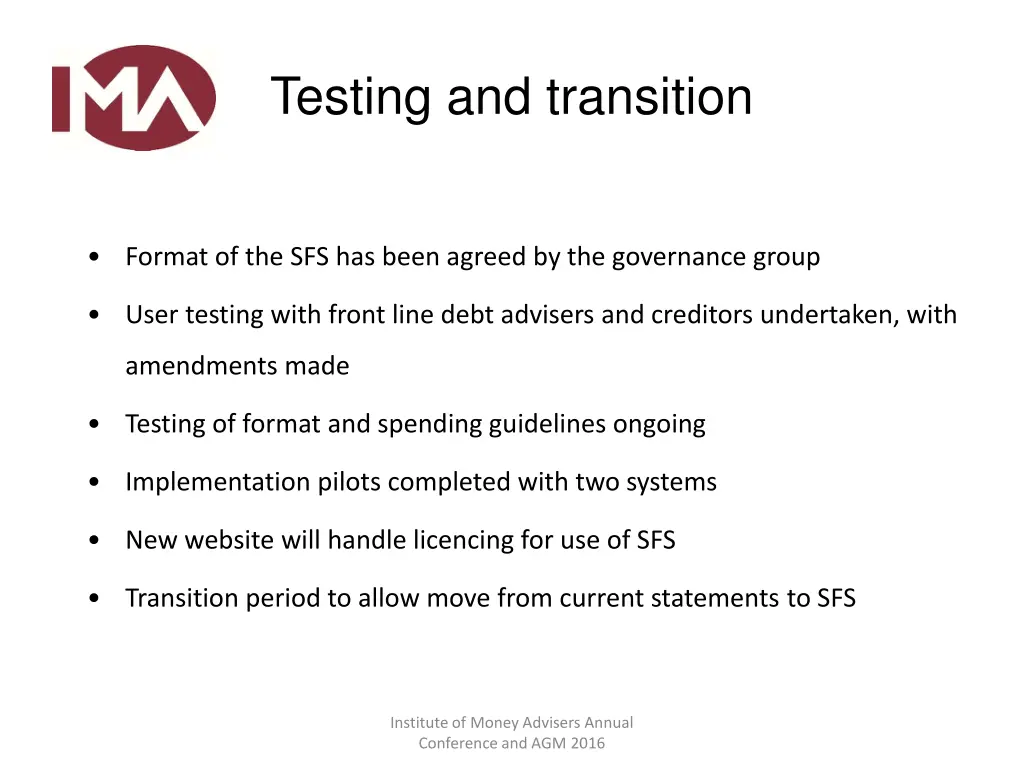 testing and transition