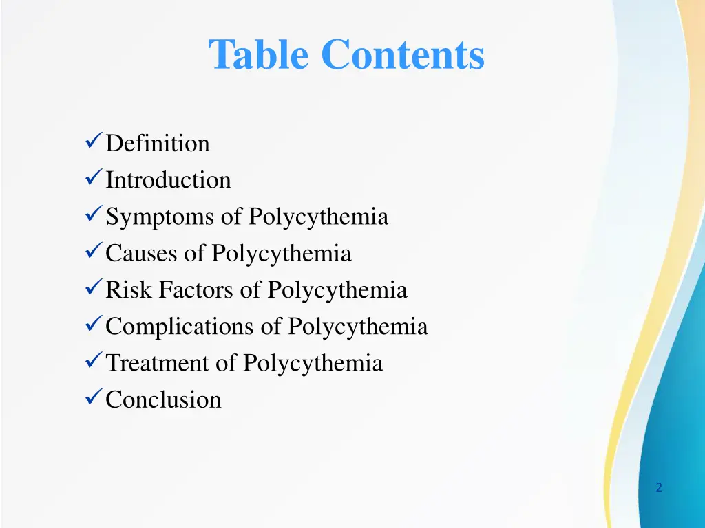 table contents
