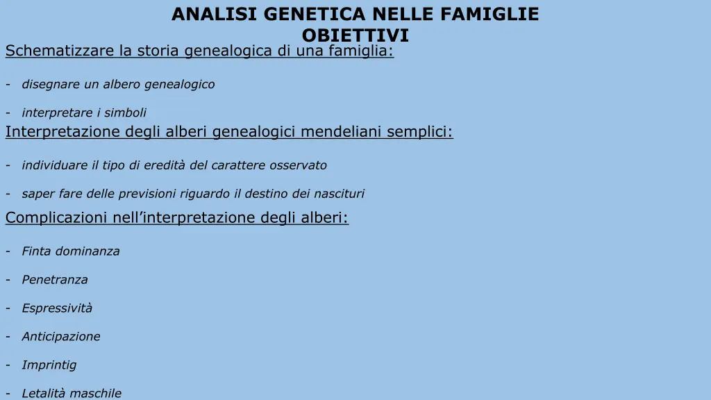 analisi genetica nelle famiglie obiettivi