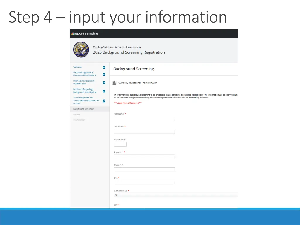 step 4 input your information