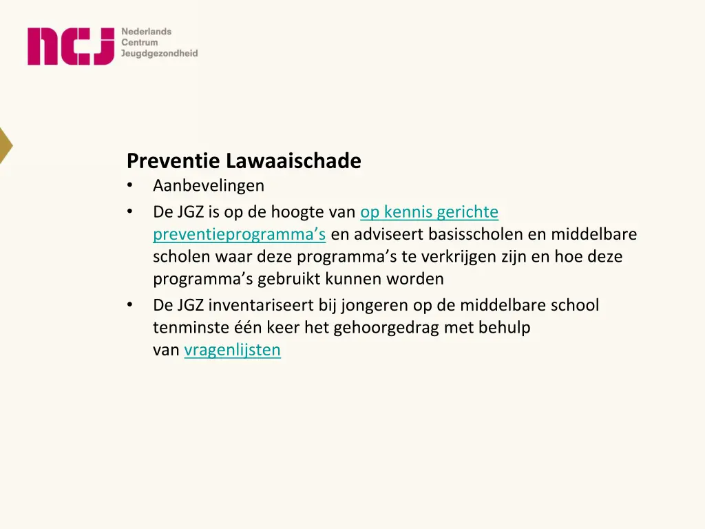 preventie lawaaischade aanbevelingen