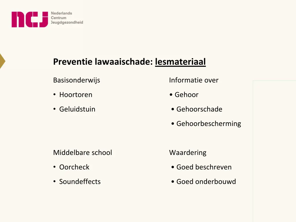 preventie lawaaischade lesmateriaal