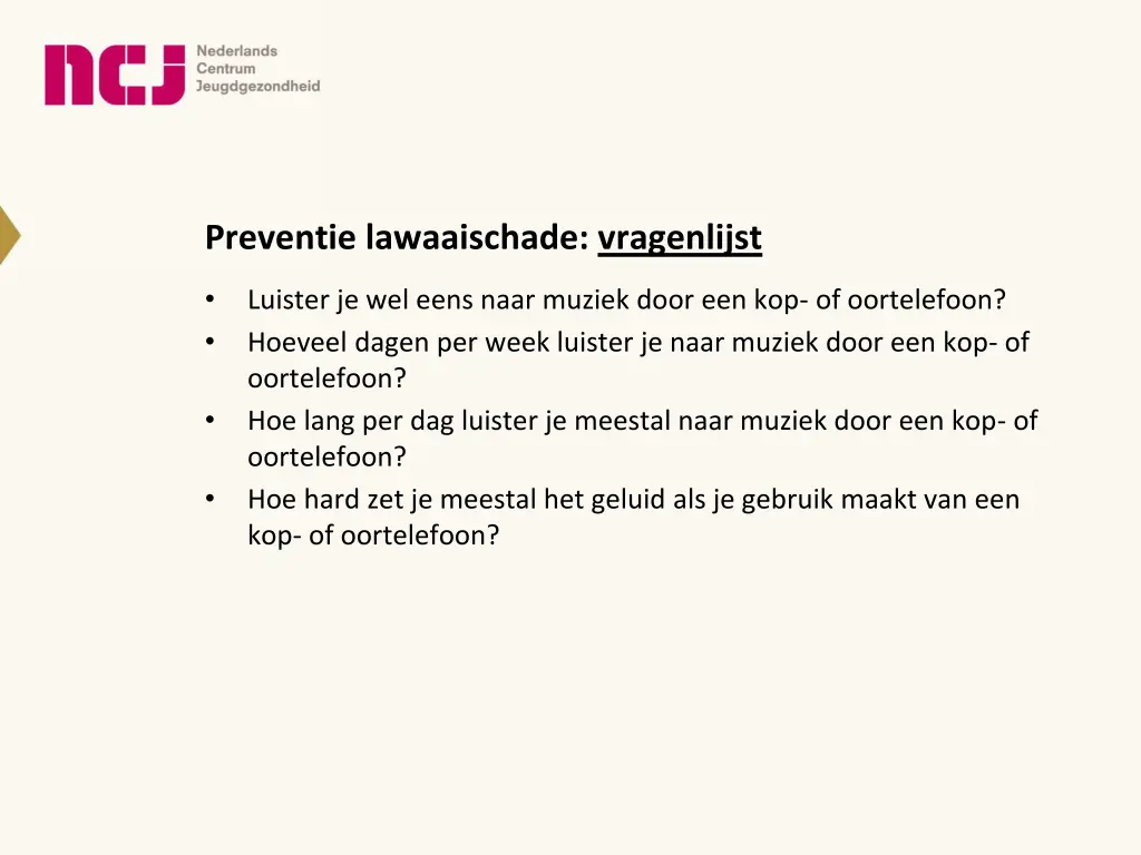 preventie lawaaischade vragenlijst