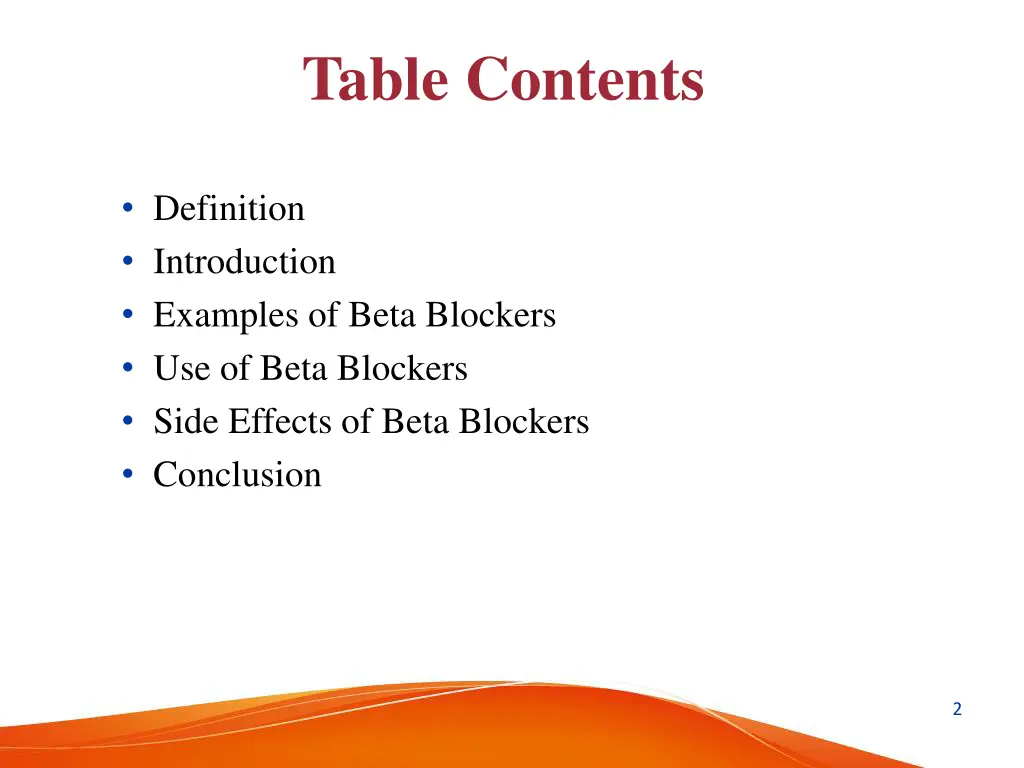 table contents