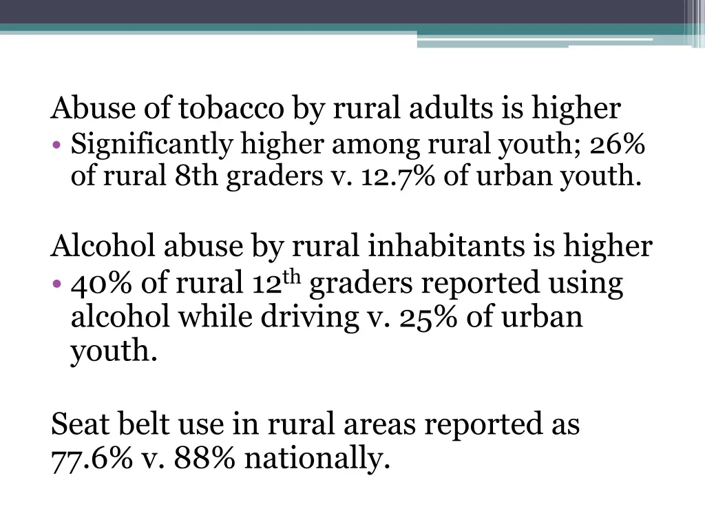 abuse of tobacco by rural adults is higher