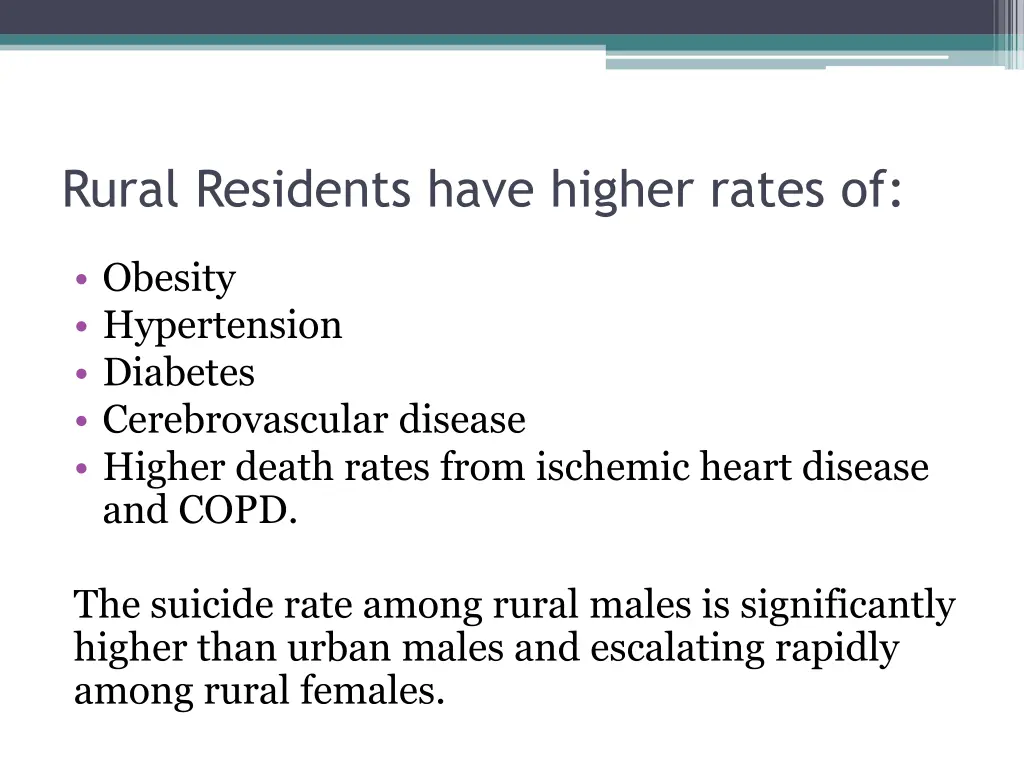 rural residents have higher rates of