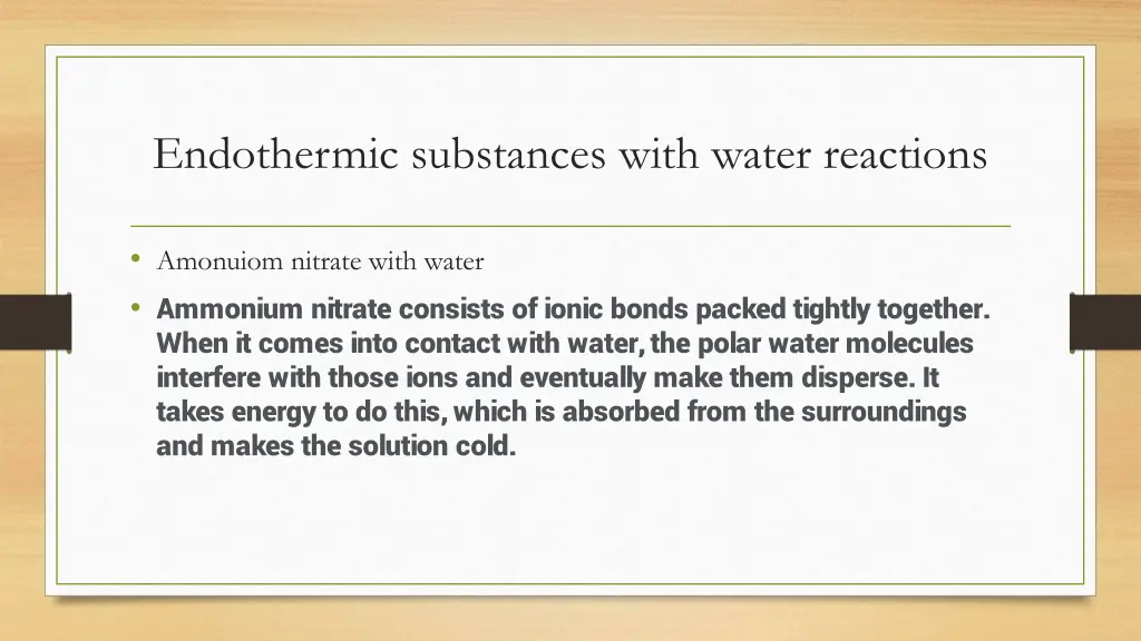 endothermic substances with water reactions