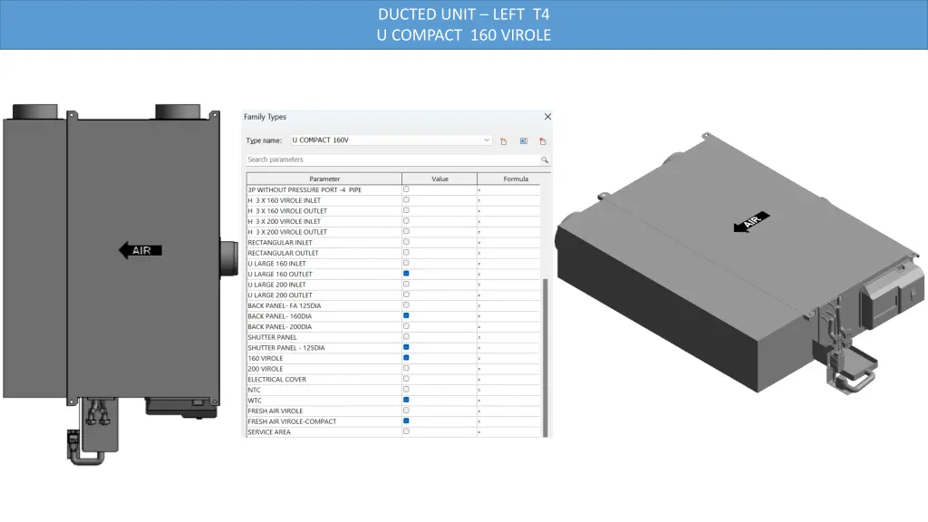 ducted unit left t4 u compact 160 virole