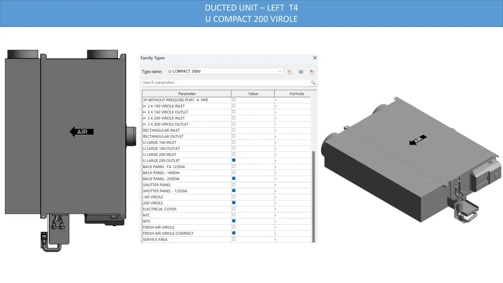 ducted unit left t4 u compact 200 virole